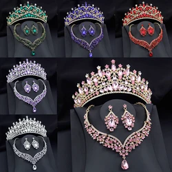 Baroque Luxury Green Bridal Jewelry Sets Queen Bride Tiaras Crown Necklace Earrings for Wedding Dubai Jewelry Set Prom Accessory