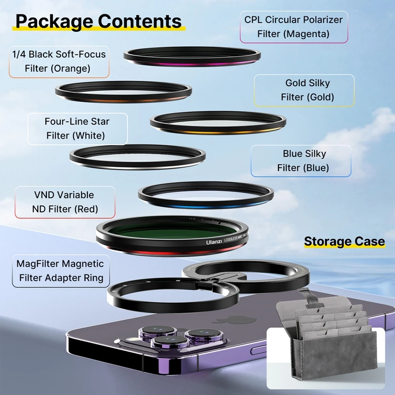 Ulanzi MagFilter 52mm Magnetic Filter Kit for IPHONE Android Smartphone 6 Styles Filters with Storage Case Filter Adapter Ring