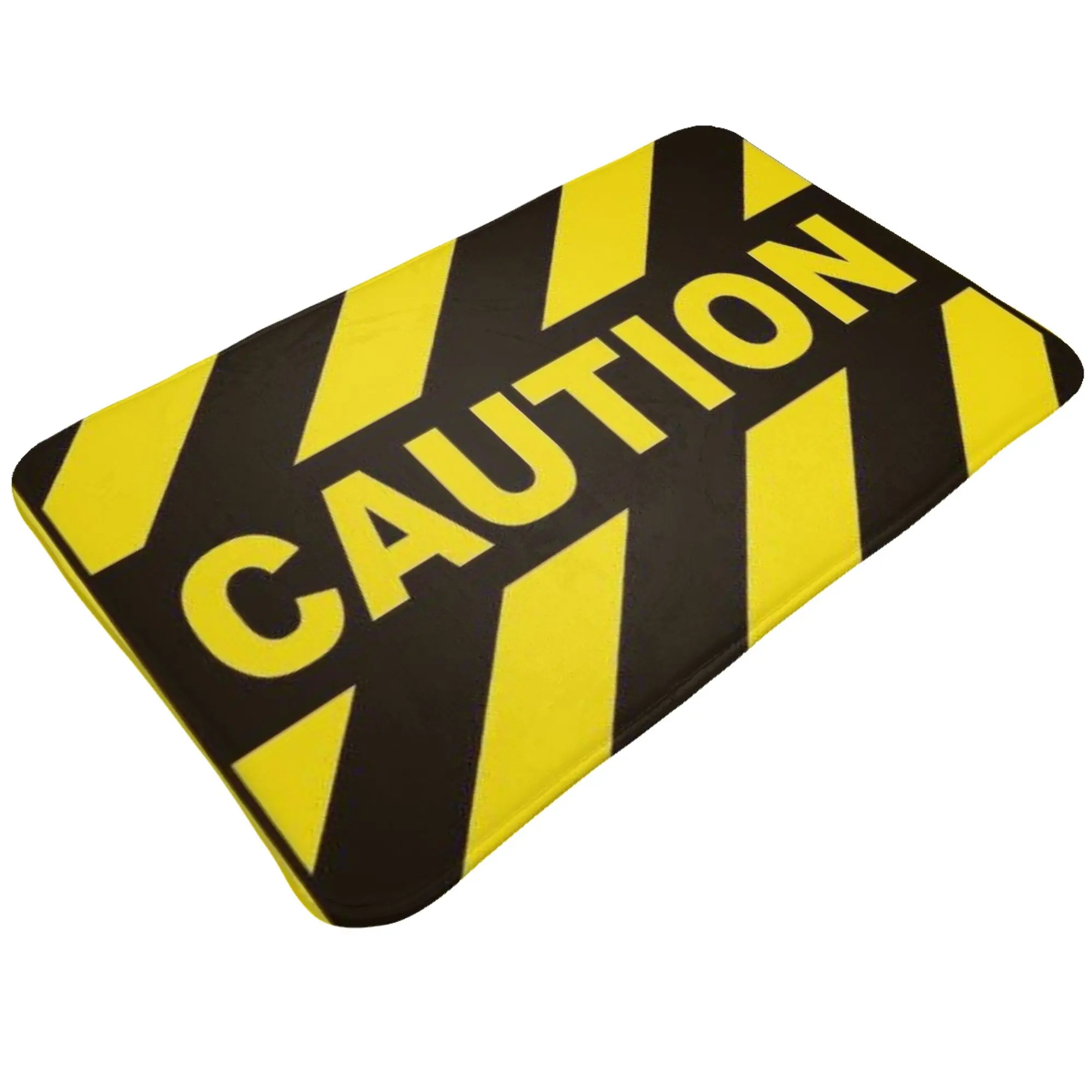 Yellow Black Caution Warning Sign Graphic Non-slip Mat Bathroom  Absorbent Doormat Home Decoration
