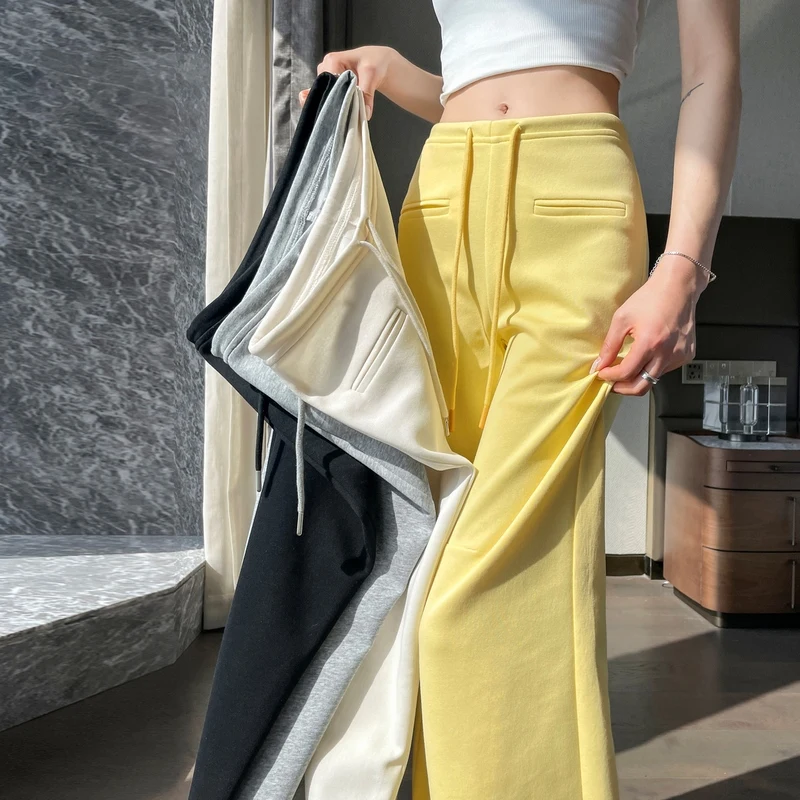 

Новые весенне-летние тонкие расклешенные спортивные брюки с зауженным верхом и широкими штанинами, прямые повседневные джоггеры для женщин, модные, с высокой талией, длинные