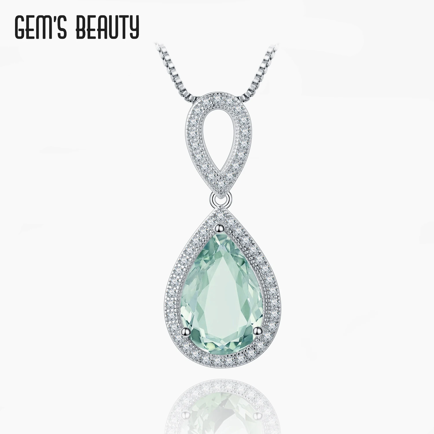 

Gem's Beauty 925 Sterling Silver Zircon Halo Pendant Necklaces Natural Green Amethyst Necklaces For Women Fine Jewelry