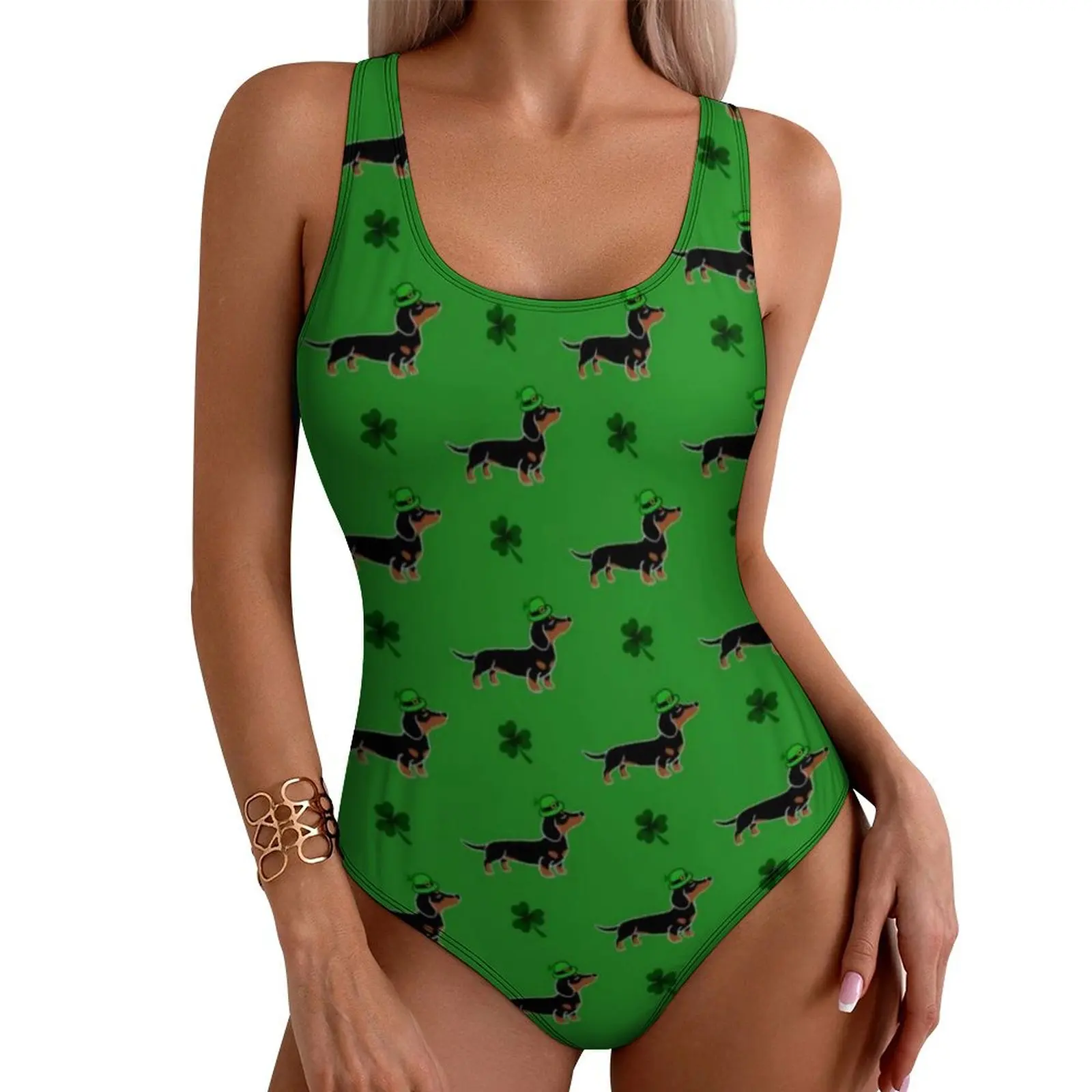 

Black Dachshund Swimsuit St Patricks Day One-Piece Swimwear Push Up Aesthetic Bathing Suit Sexy Vacation Bath Custom Swimsuits