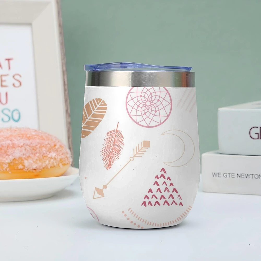 Abstract Boho Pattern Vacuum Flasks 12oz Eggshell Cup With Lid Portable Coffee Cups Travel Household Office Drinking Mug