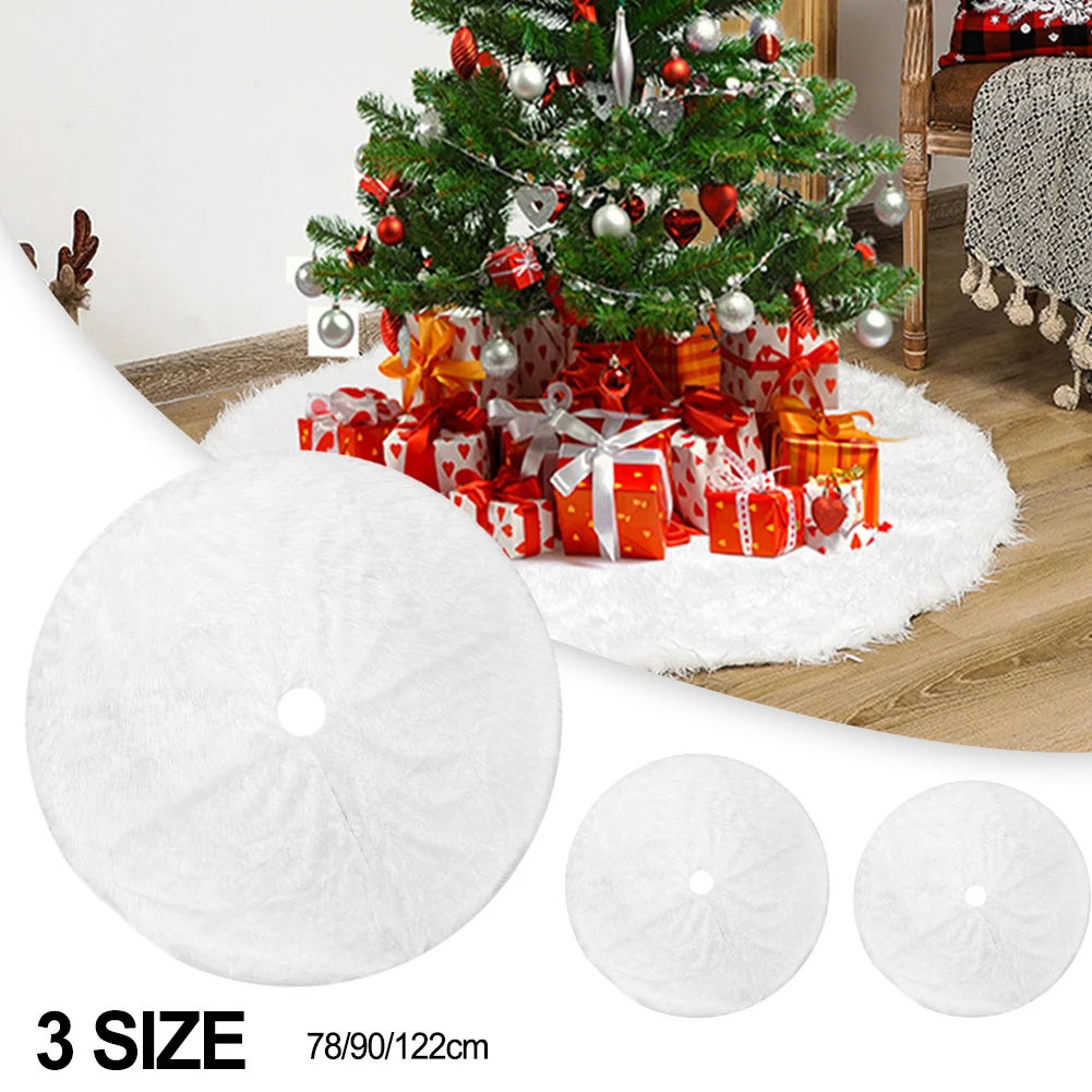 78-122cm Christmas Tree Skirt Long Plush White Snow Xmas Tree Skirts Pads Ornaments Mat For New Year Party Househome DIY Decor