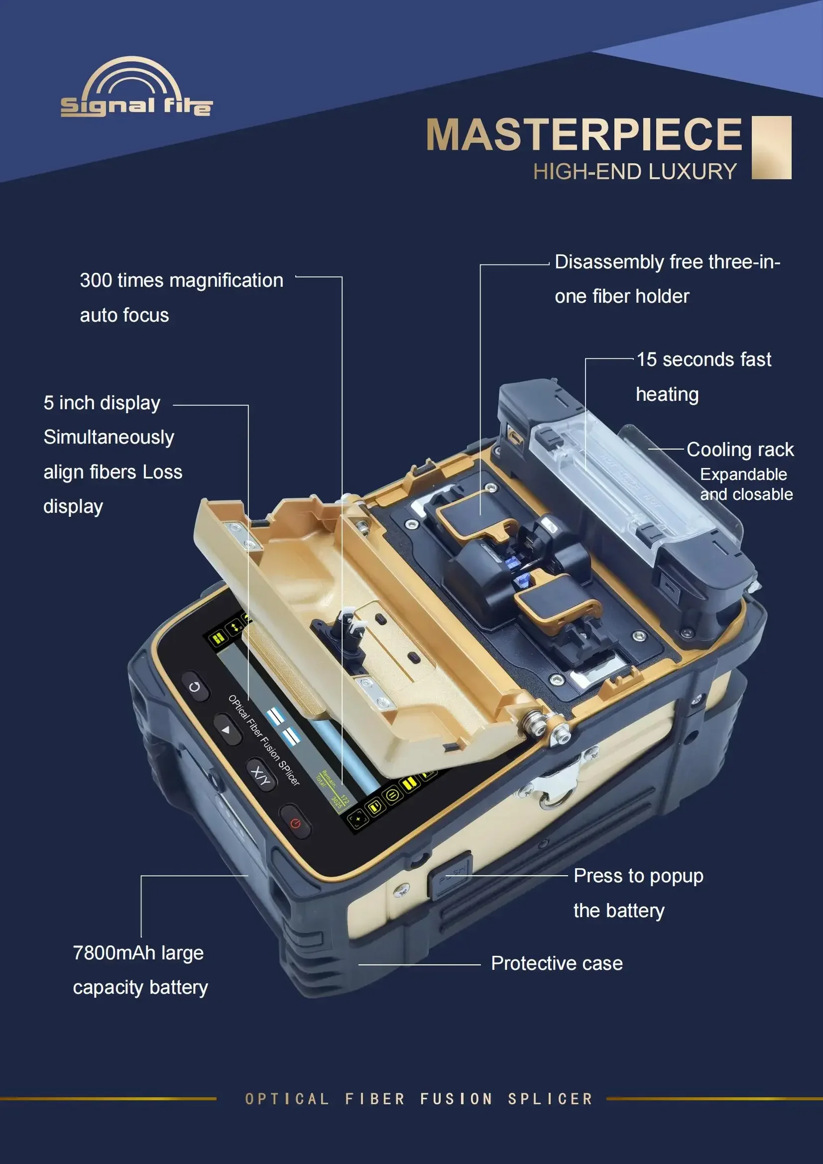 AI-8C Signal Fire Automatic Optical Fiber Fusion Splicer 5-inch Screen Intelligent FTTH Optic Fiber Welding Splicing Machine