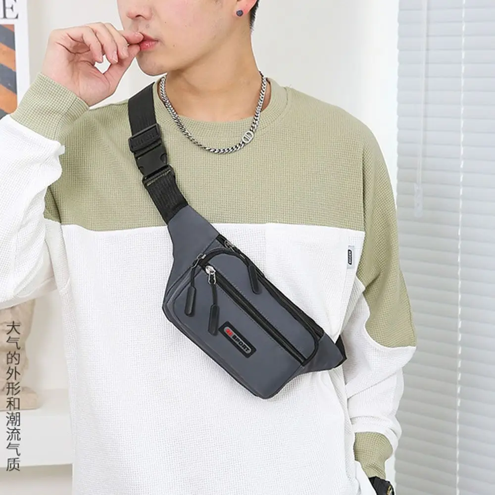 Nylon Men Waist Bag Adjustable Strap Waterproof Sports Shoulder Bag Lightweight Multi-storey Crossbody Bag Daily