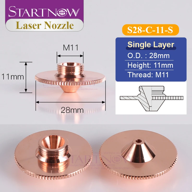 Startnow Bulge Laser Nozzle Dia.28mm M11 Caliber 0.8mm-5.0mm Single Layer for HANS Raytools Laser Cutting Machine Head