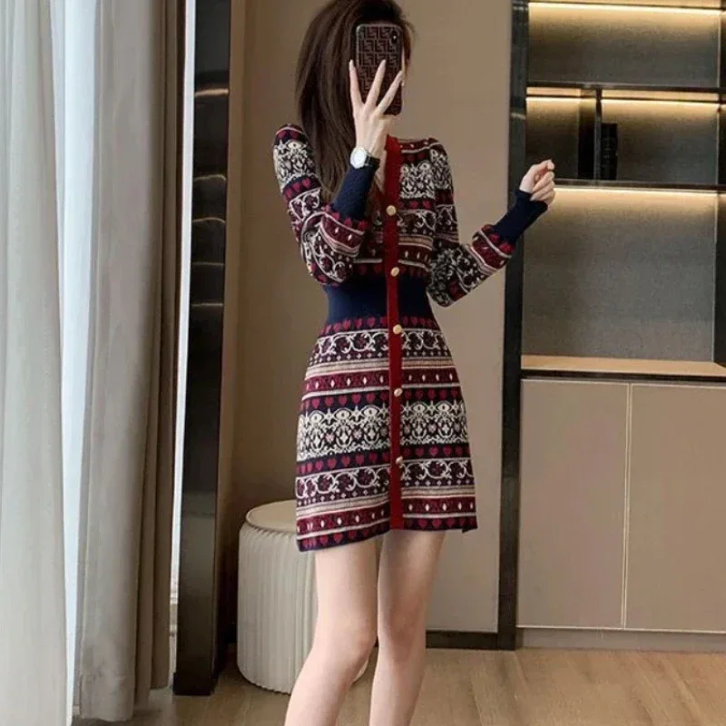 Vintage Autumn and Winter Women's Crochet Dresses New In Female Knit Dress Features Harajuku Elegant Party Kpop Curvy Loose Thic