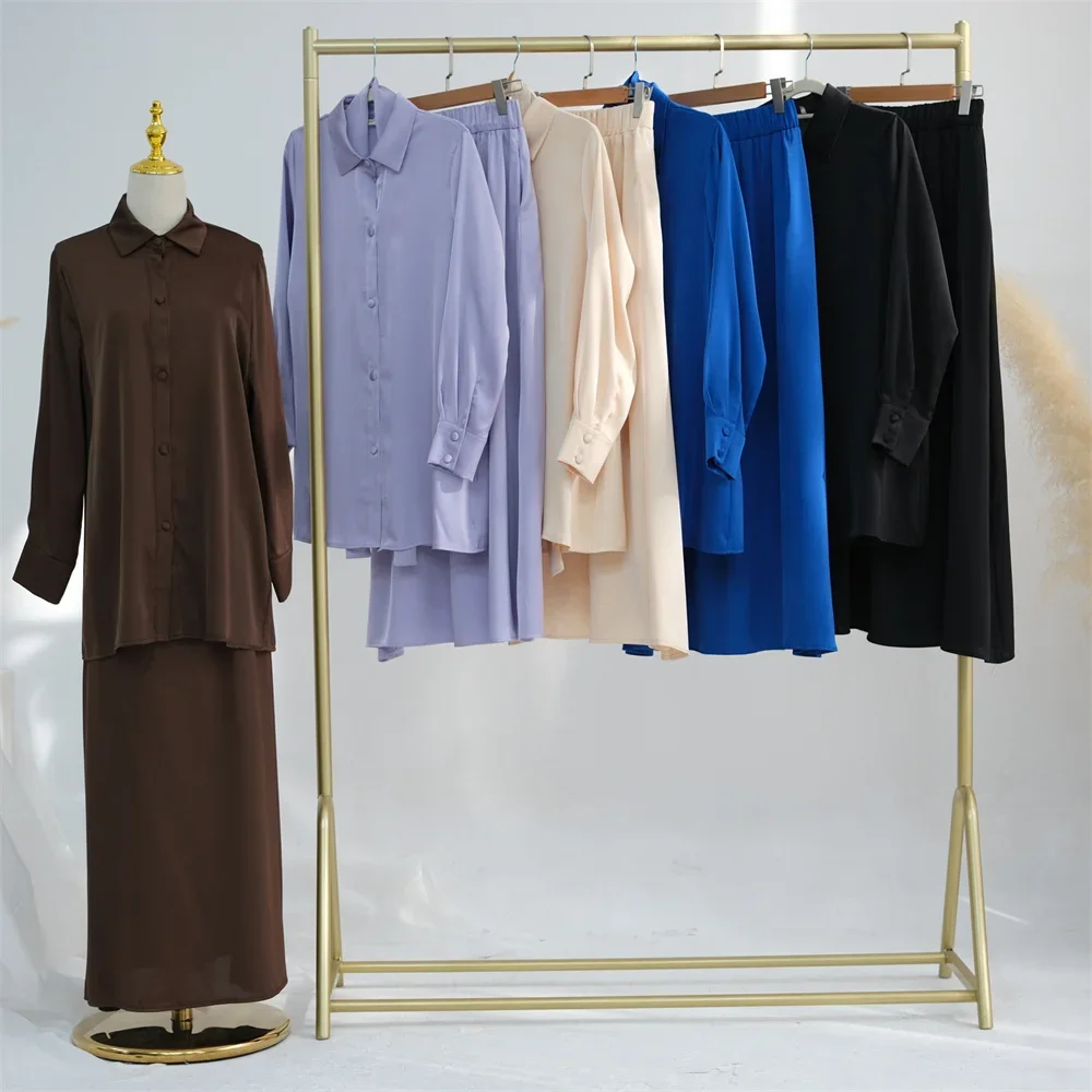 

Luxury High Quality 2 Piece Muslim Sets Woman Ramadan Dubai Modest Abaya Dress Islamic Outfit Fashion Turkey Suit