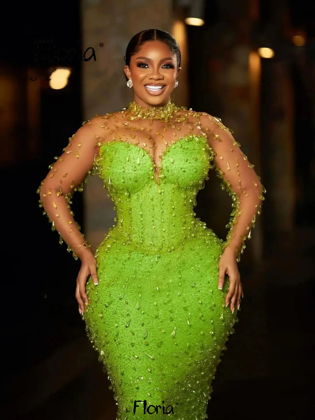 Abendkleider Bright Green Party Dress Long Mermaid Blingbling Wedding Guest Event Dresses Luxury Celebrity Gown  Robe Soirée