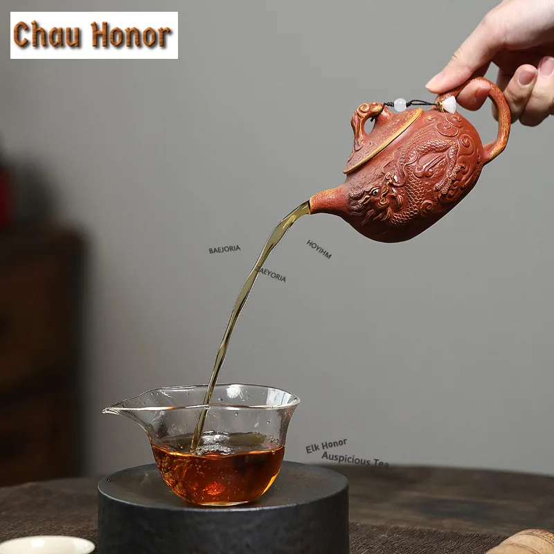 240ml Yixing Purple Clay Teapots Handmade Dargon Pot Raw Ore Flames Burning Mud Tea Making Kettle Zisha Tea Set Drinkware Gift