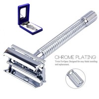 ( 1Machine+10 Blades ) Double-Sided Safety Stainless Steel Manual Men's Razor Non-slip Handle Butterfly Quick replacement blade