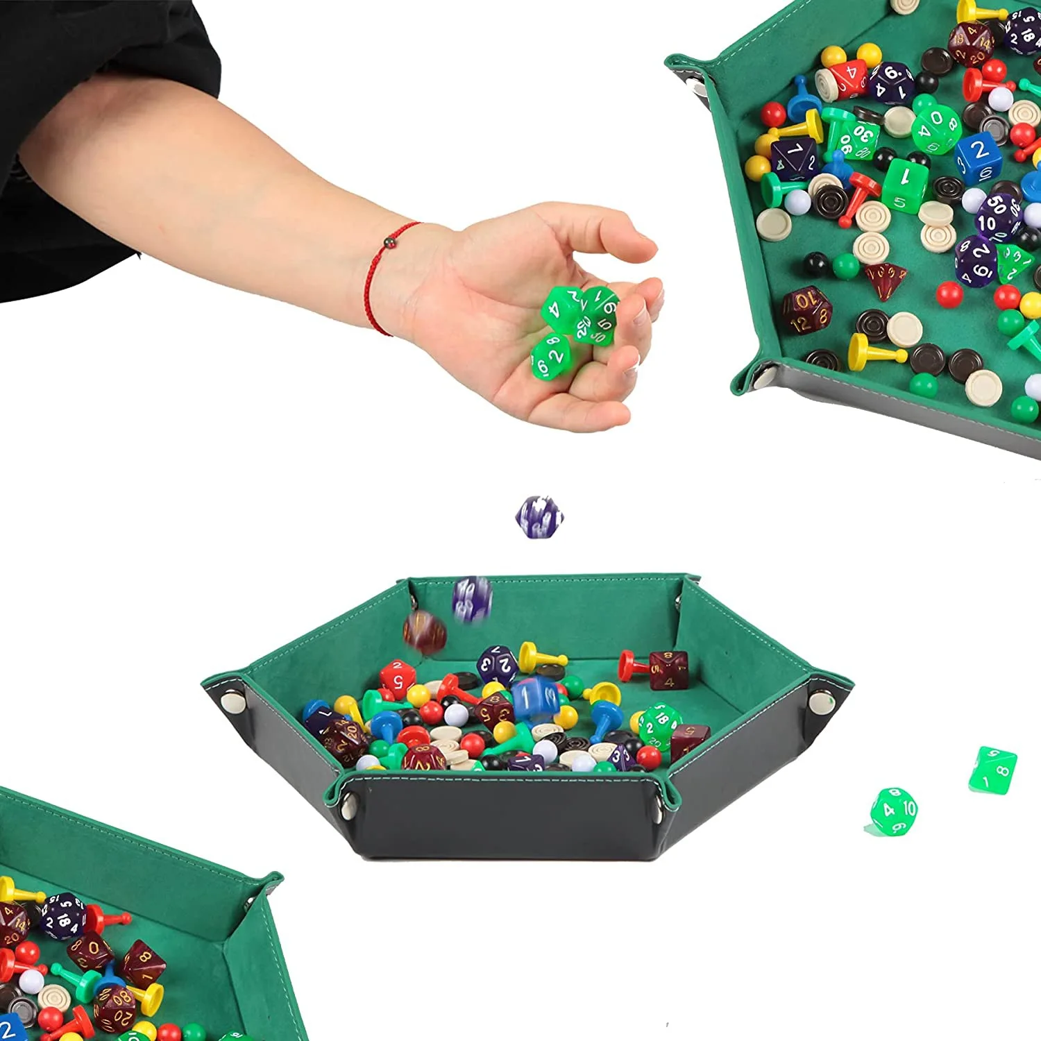 Y49A-4 قطع علبة النرد مسدس النرد المتداول حامل للطي الجلود النرد صواني صندوق تخزين لألعاب النرد مثل ألعاب Rpgtable