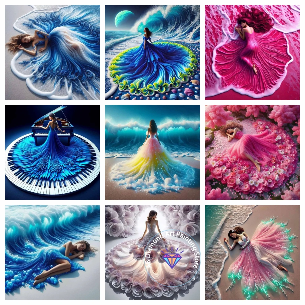 

New Beautiful Woman Wearing Gorgeous Princess Skirt AB Diamond Painting Beach Full Diamond 5D DIY Mosaic Embroidery Cross Gift