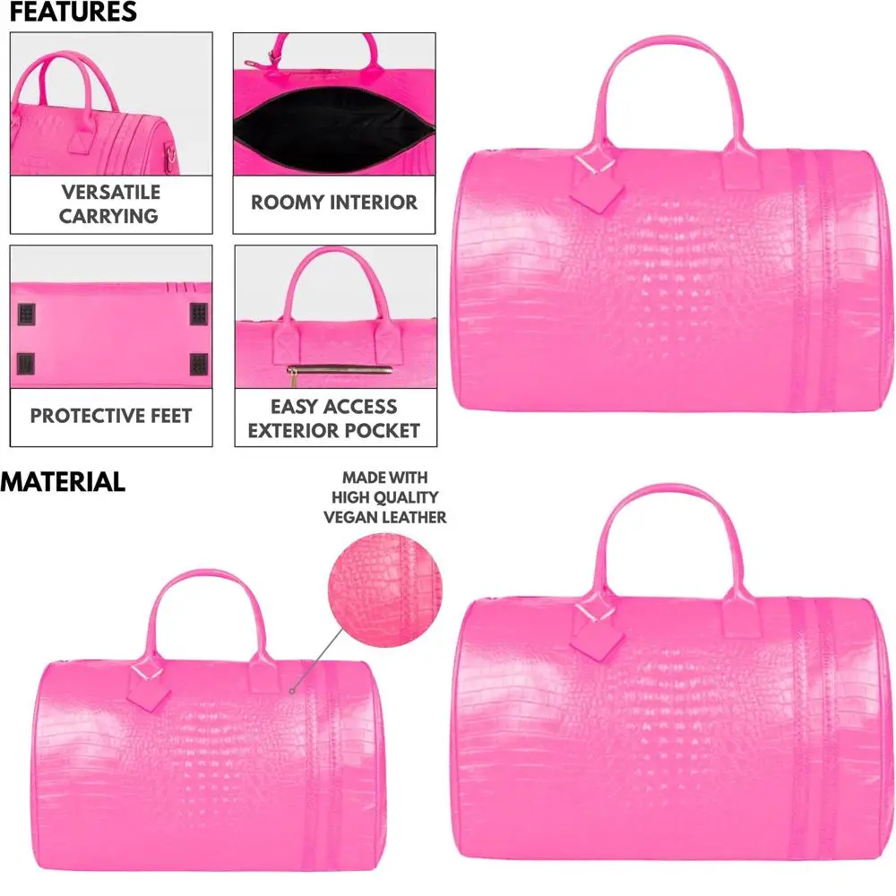 Vegan Leather Duffel Bag - TSA-Approved Carry-On, Unisex, Gold Hardware for Weekend Travel or Gym Use