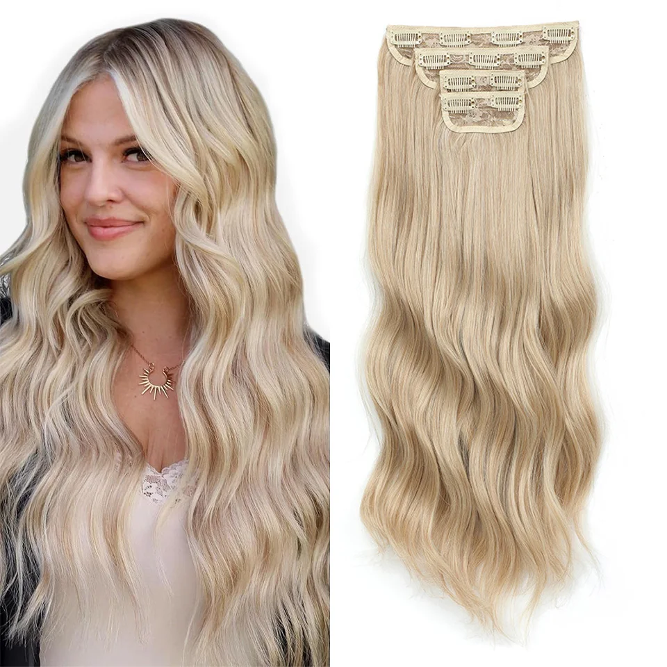 

22 Inch 11 Clip Ins Synthetic Hair Extension High Temperature Fiber Body Wave 4Pcs/lot Clip Ins Daily Use Hair Piece Extensions