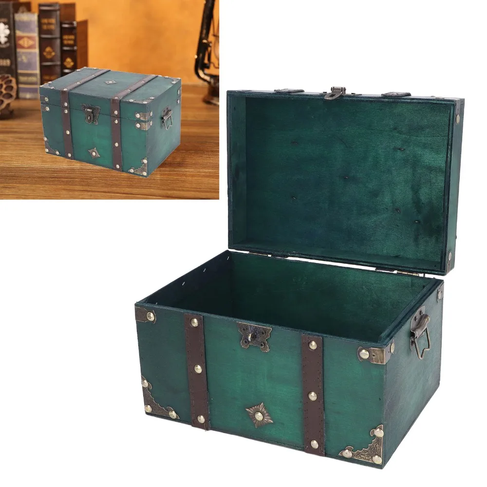 2PCS Jewelry Boxes With Lock Wooden Storage Box Antique Green Jewelry Organizer Box Decorative Storage Box Photography Prop