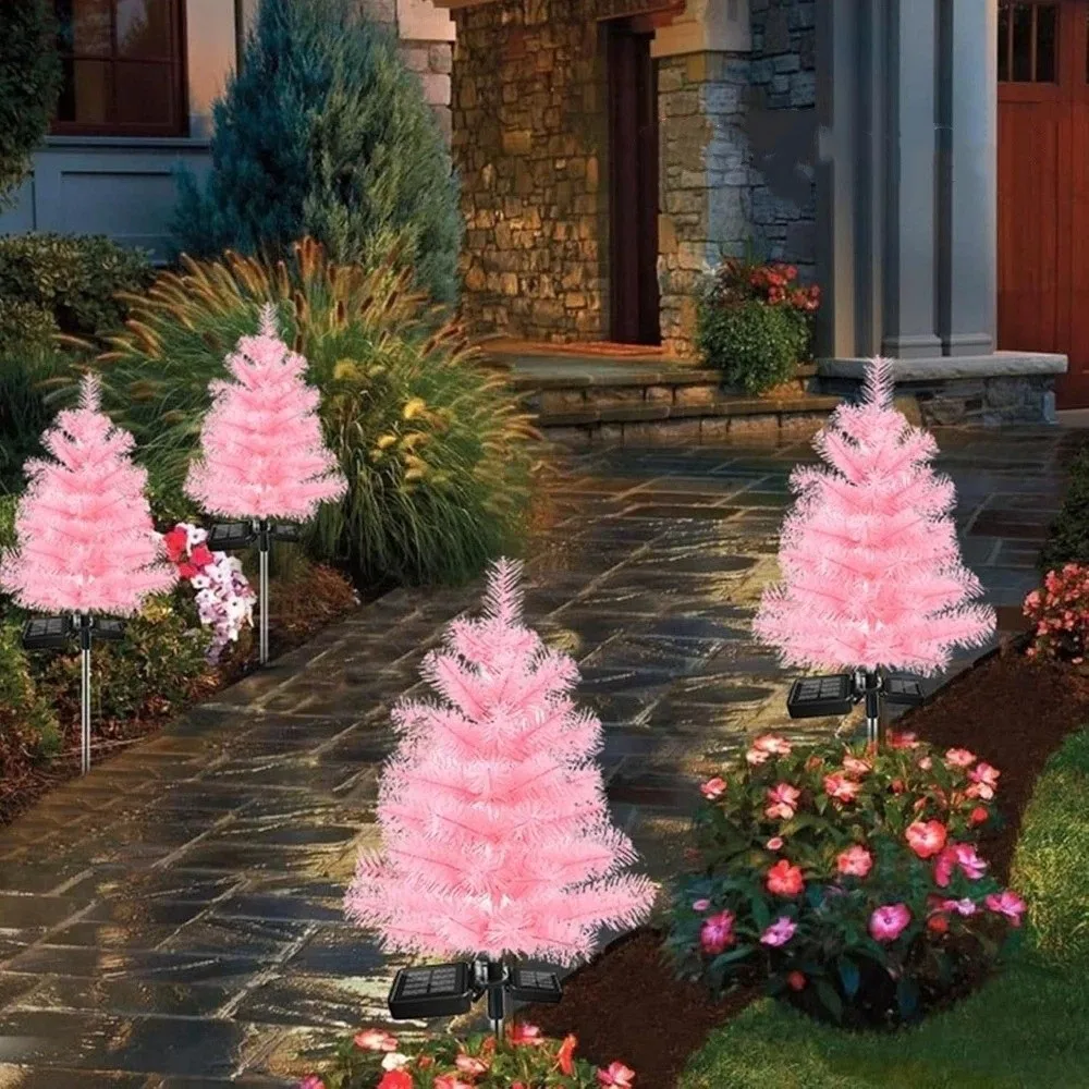 Realistic Solar Christmas Tree Lights Waterproof Cordless Landscape Lawn Lamp Ground Mounted Creative