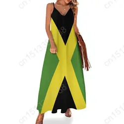 Jamaica Flag Print New Casual Sleeveless Long Dress Women's V-Neck Printed Dress Swing Retro Dresses