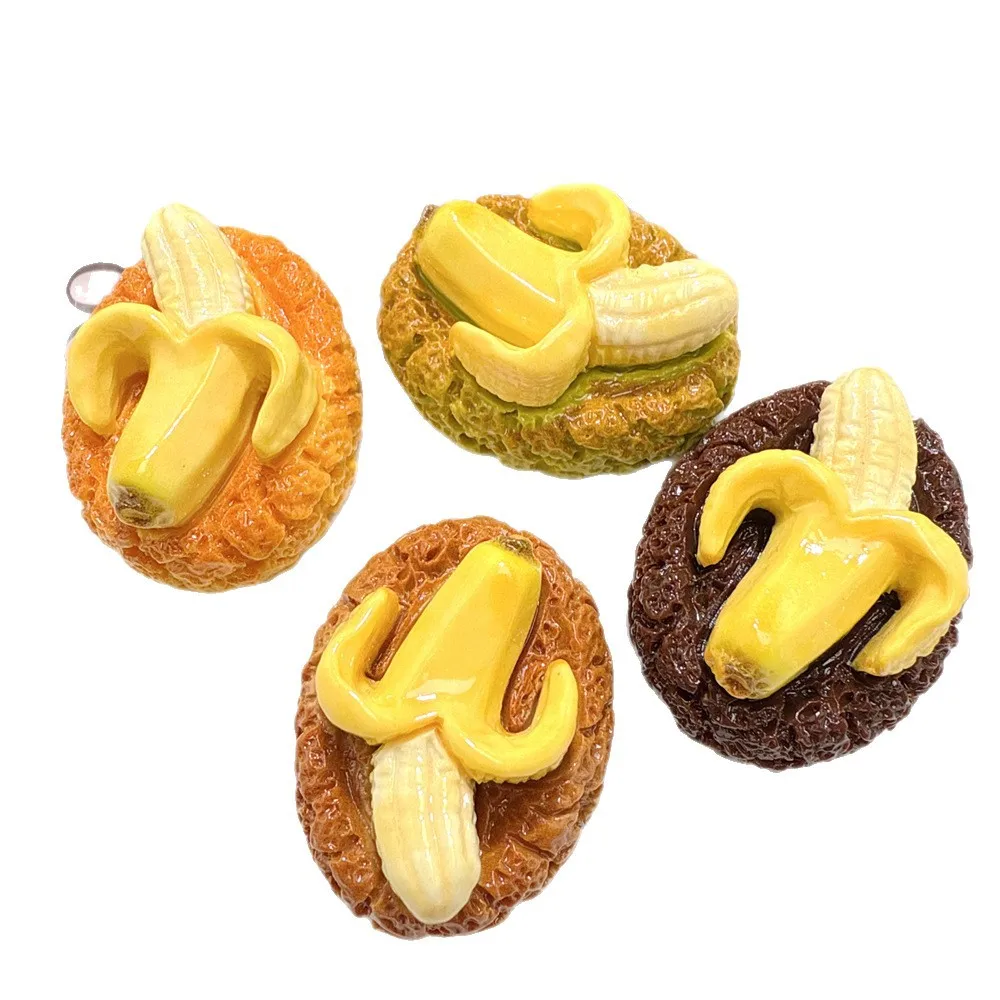50PCS Banana Biscuit Crispy 33X16MM Resin DIY Hair Clip Water Cup Sticker Phone Case Hole Shoes Pendant Accessories