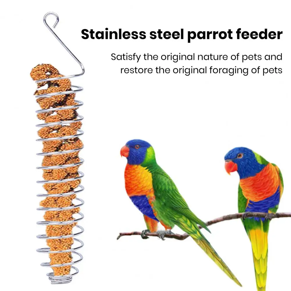Alimentador colgante con diseño en espiral, juguete alimentador para loros para una fácil alimentación, suministros colgantes con herramienta alimentadora de alimentos, instalación sencilla
