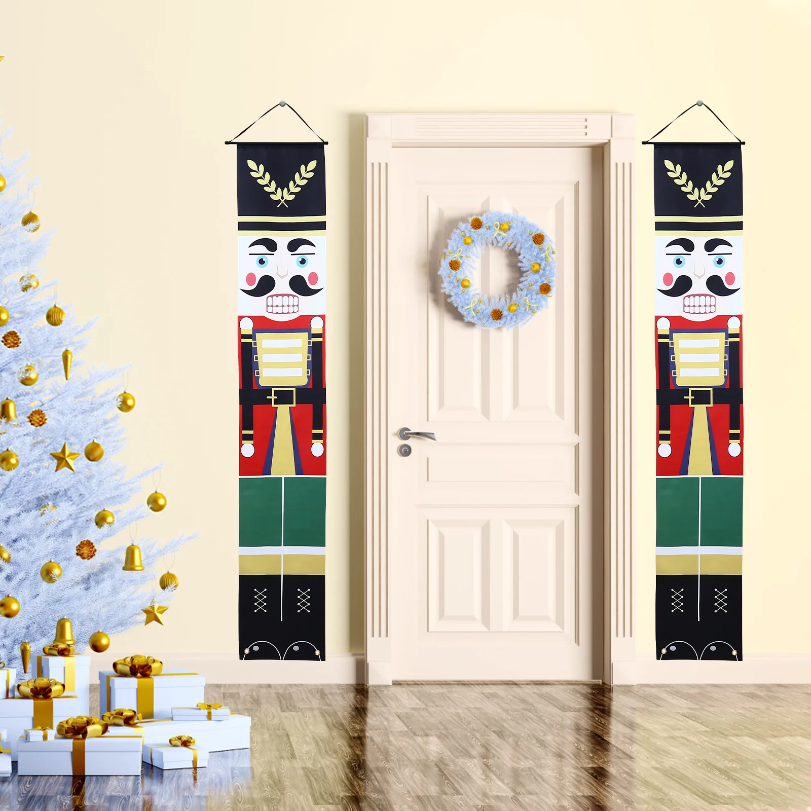 

1Pair Xmas Decoration Banner Walnut Soldier Themed Door Banner Amusing Fun Atmosphere Room Wall Doors Decor