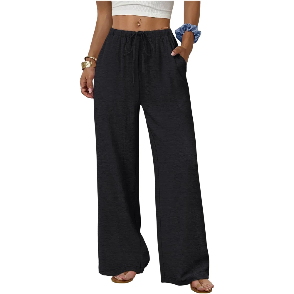 Medium Stretch Casual Trousers Casual Pants Burgundy Color Wide Leg Pants Women Medium Stretch Fabric Solid Color Pattern