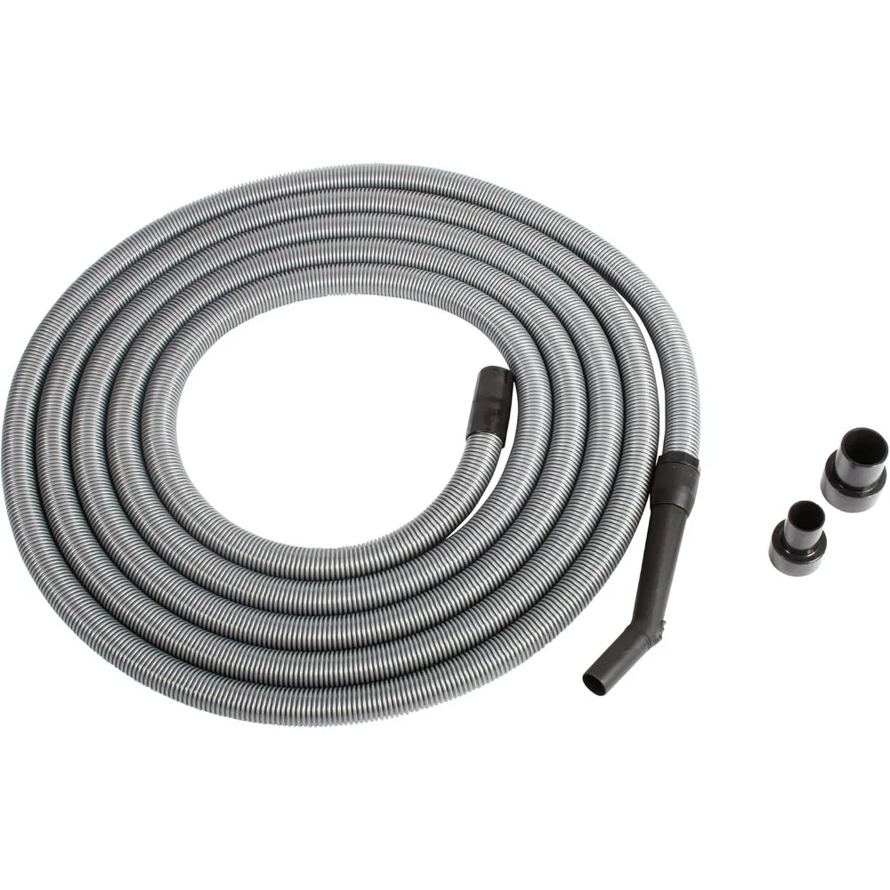 Premium Shop Vacuum Extension Hose with 2 tank adapters and  curved end, Silver