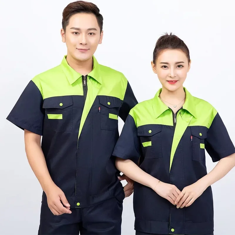 Summer Overalls Thin Wear-resistant Tops Labor Protection Auto Repair Factory Workshop Short-sleeved Workwear Suit Clothing