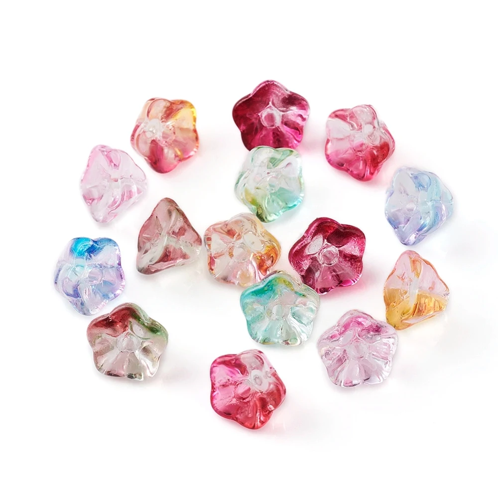 100 pc Electroplate Glass Charms Trumpet Flower Mixed Color 8.5x8x5.5mm Hole: 1mm