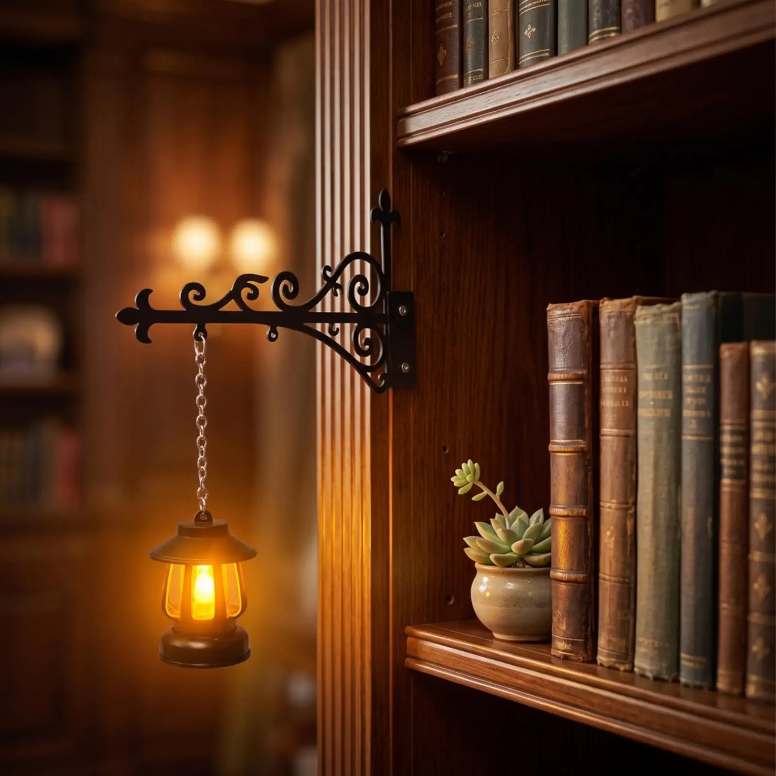 Bookshelf Lantern Light Vintage Wall Lamp Iron Bracket Sconce Interior Wall Lighting for Study Nook