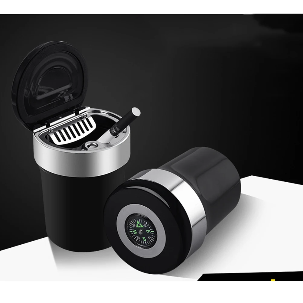 

Car Ashtray with LED Light Cup Holder Smokeless Design Cigarette Lid Compass and
