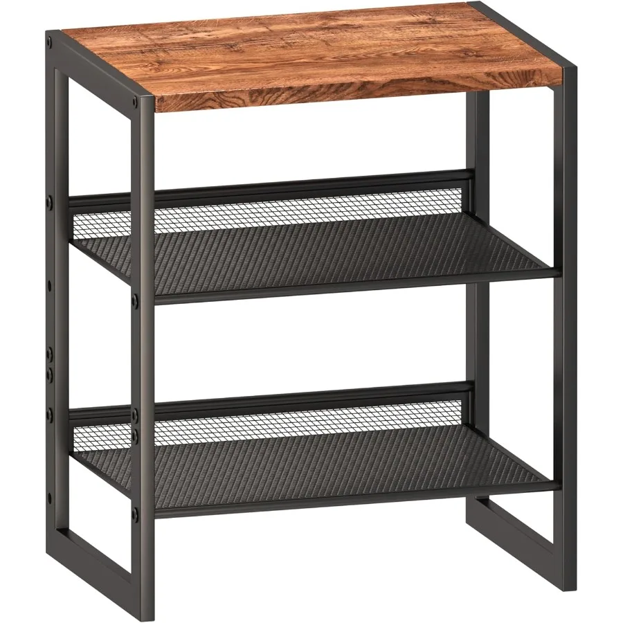 

Narrow 3Tier Shoe Rack Slim SpaceSaving Shelf with Drative Wood Top Steel Mesh Entryway Closet Dorm Organizer 16.5x11.8x19.8 In