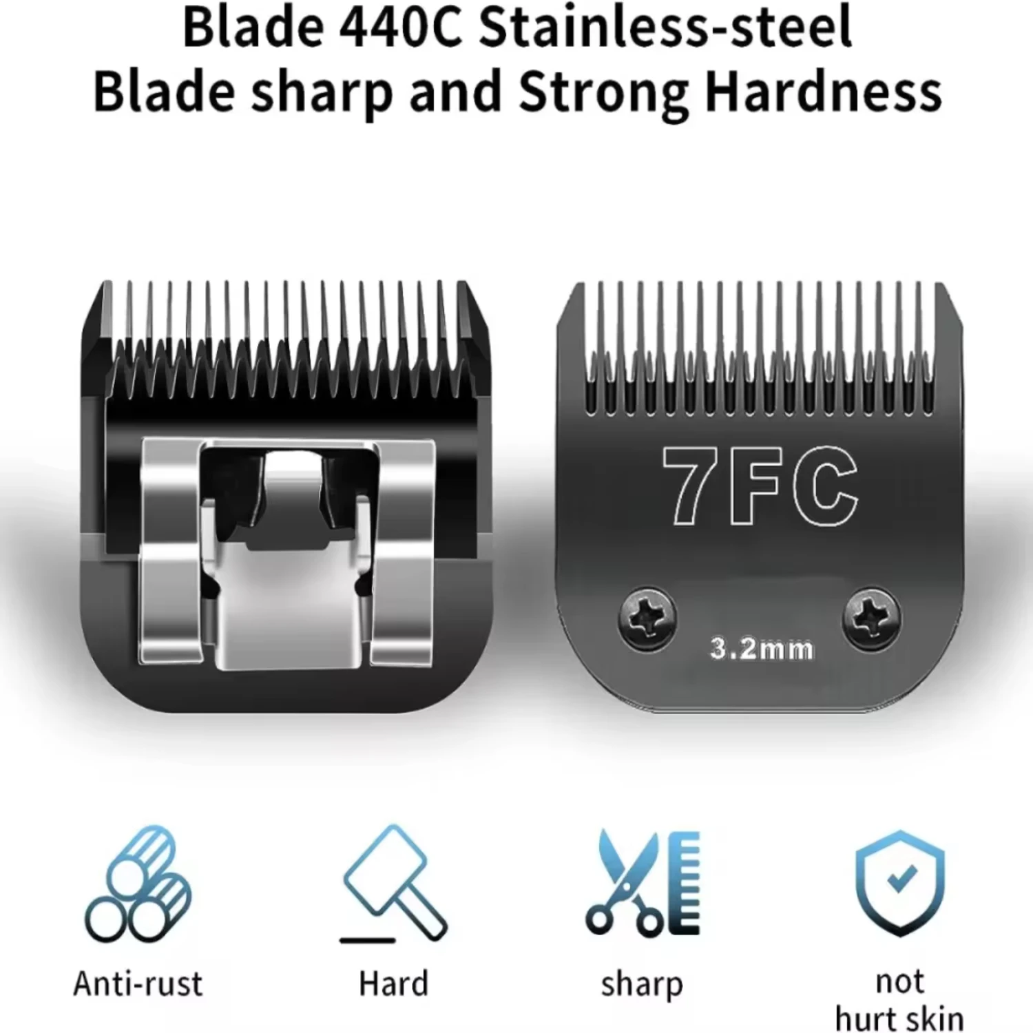 Detachable Pet Dog Grooming Blades - Stainless Steel, Compatible with Andis, A5, KM10 Series - High Quality 7FC/5FC/4FC/3FC Blad