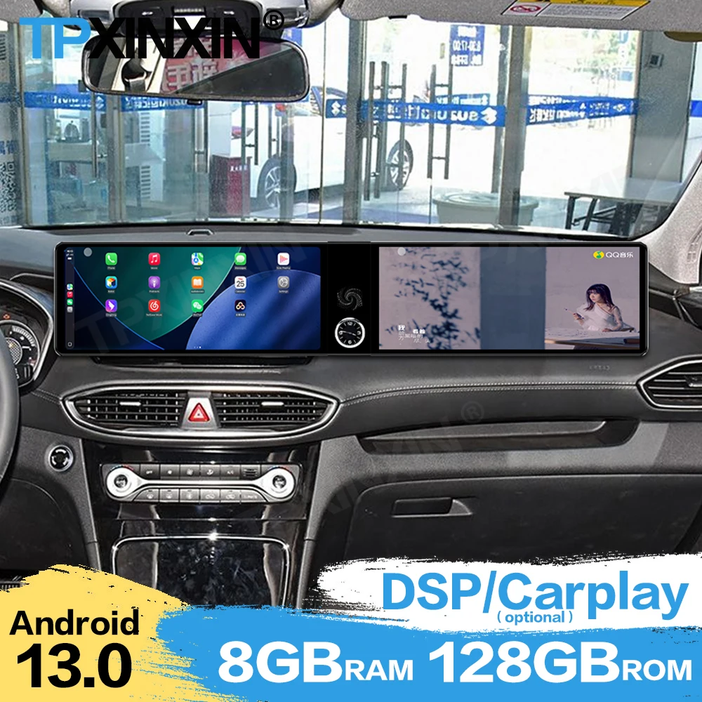 Dual-screen Interaction Android 13 For Hyundai Santa Fe 2017~2021 Car Radio Multimedia GPS Navigation Smart HD Screen Head Unit
