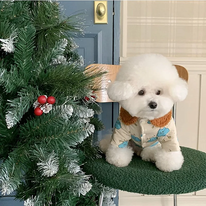 

Winter Pet Cotton Coat Thickened Warm Dog Clothes Teddy Cloud Down Coat Cat Bichon Soft Open Button Shirt