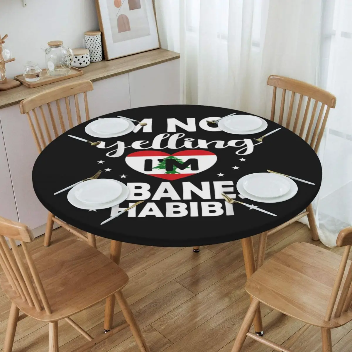 Lebanese Flag Lebanon Heritage Lebanese Waterproof Round Tablecloth Oilproof Table Cloth for Kitchen Events Dining Table Cover