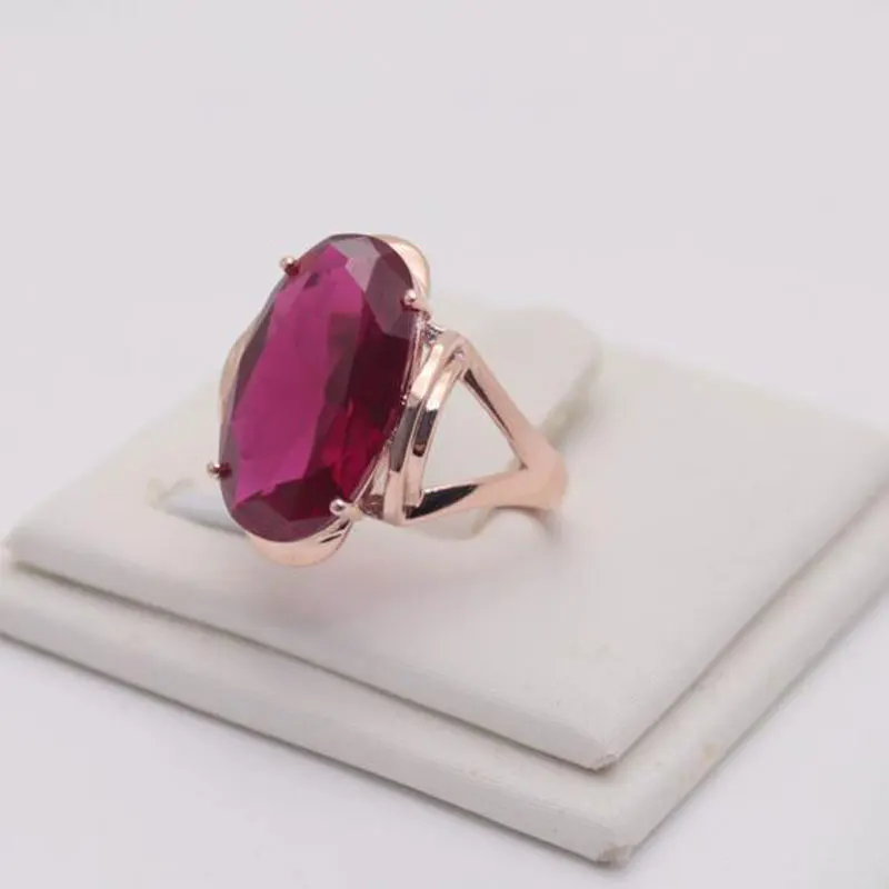 585 Purple Gold Plated 14K Rose Gold Inlaid Ruby Simple Oval Ring Opening Adjustable Classic Elegant Engagement Jewelry