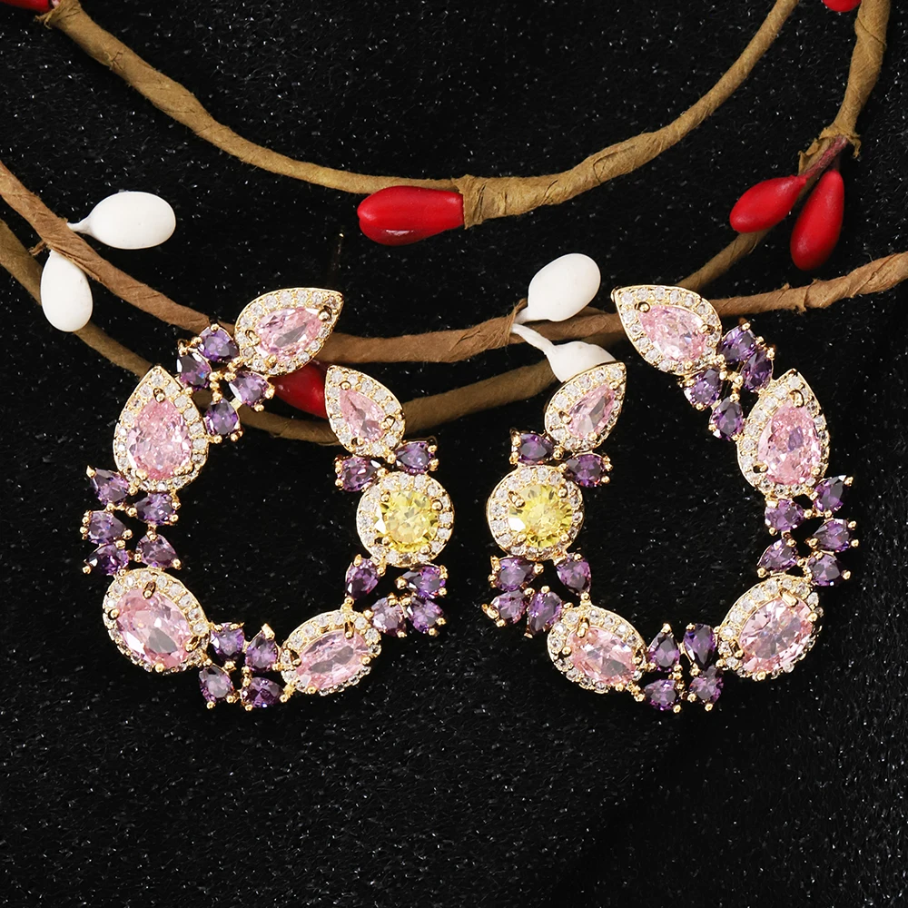 Colorful Compact Drop Classic Earrings Stereoscopic Drop Pop Shiny Premium Design Aaa Zircon Set Earrings for Women