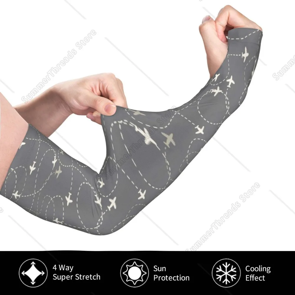 Airplane Routes Around The World Cooling Sleeves for Unsex, Arm Sleeves, UV Sun Protection Sleeve