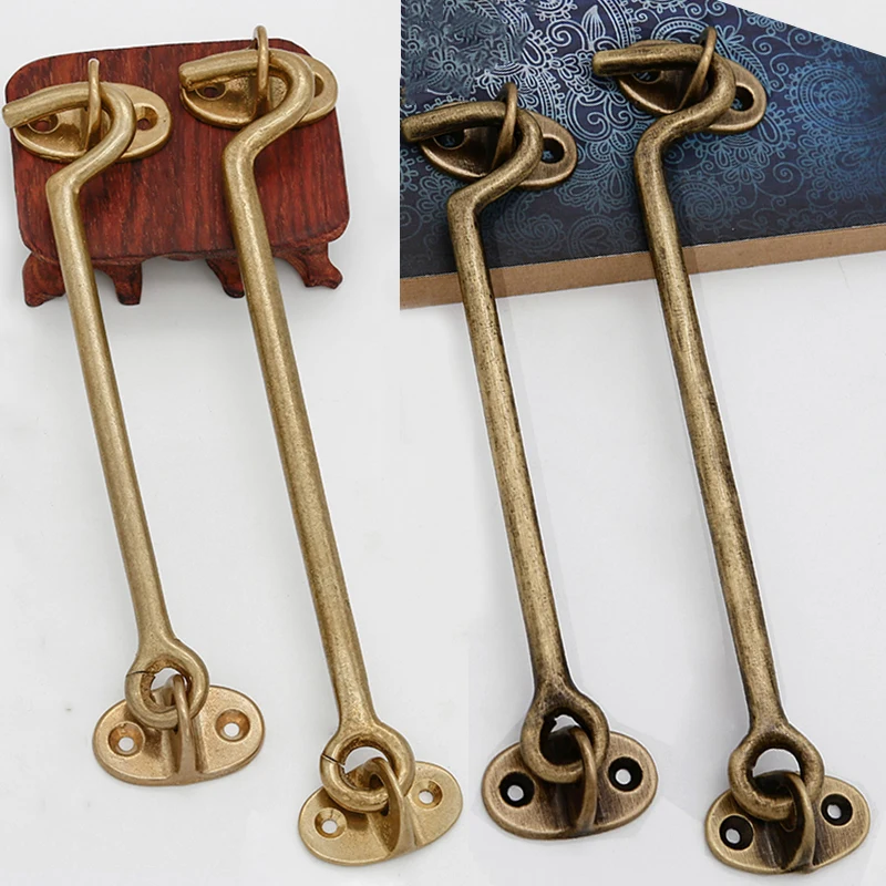 Retro 10Pieces Solid Brass Thicken Cabin Hooks And Eye Door and Window Latch Lock Wind Hook Shed Gate Door Catch Holder+Screws