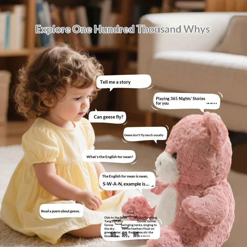 AI  Teddy Bear Learning Companion 365 Stories Songs English Chinese Interactive Plush Toy TalkSing Gift Kids