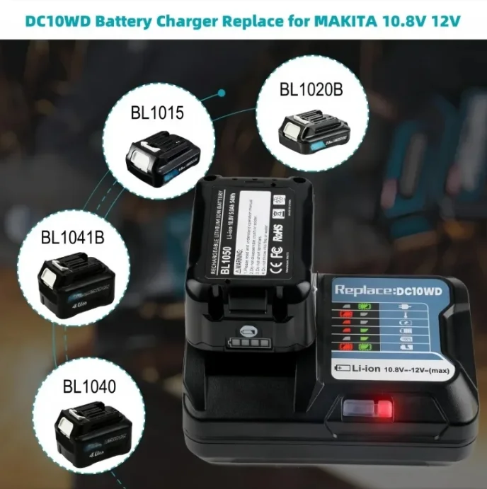 Rechargeable 12V/ Li-ion Battery for Makita CXT  1020B Cordless Drill Set, 6000mAh High-Performance Replacement BL1040B Parts