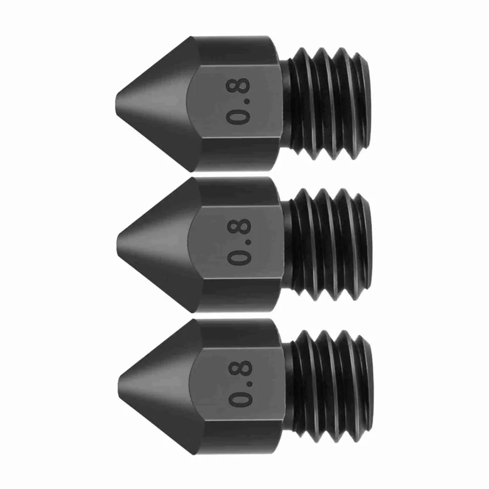 3pcs 0.4mm/0.6mm/0.8mm Hardened Steel Nozzles 1.75mm Filament Hotend Compatible MK8 Nozzle 3D Printer Nozzles 3D Printing Use