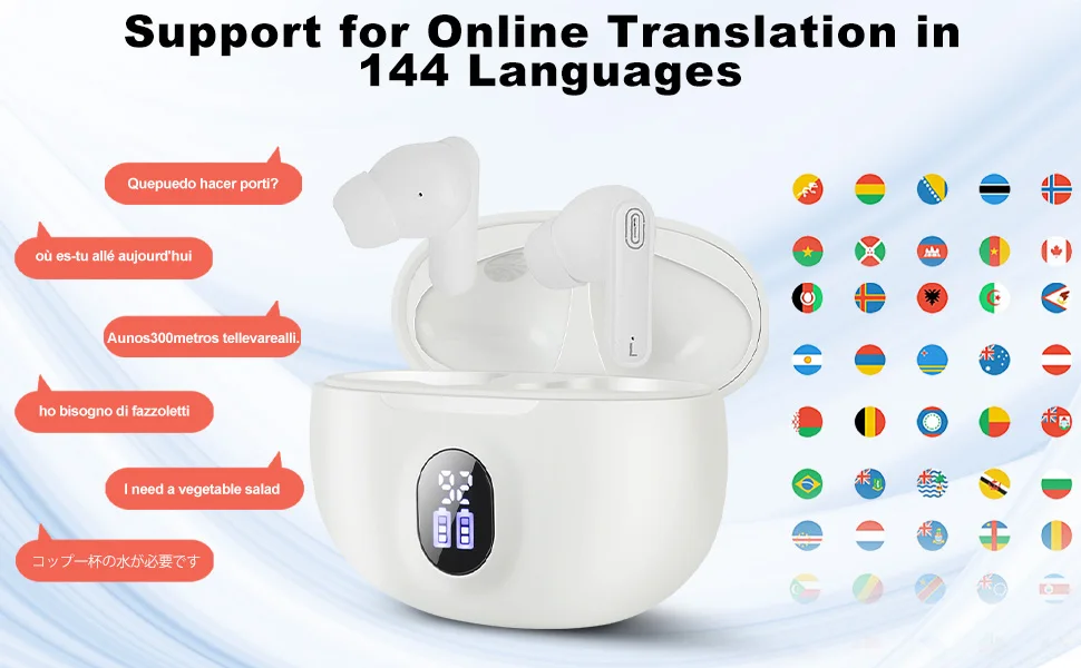 Наушники-переводчики языков поддерживает 144 языков BT5.4, высокоточные Bluetooth-наушники-переводчики в реальном времени с динамиками