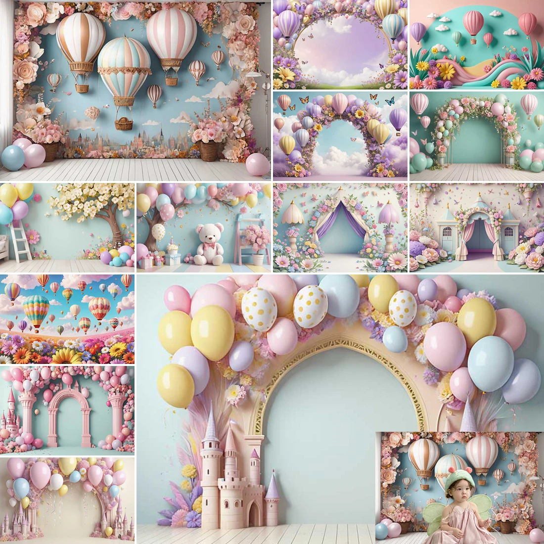 

MOON.QG Balloons Birthday Backdrop Princess Flower Cake Smash Baby Girl Castle Photography Background Butterfly Birthday Decor