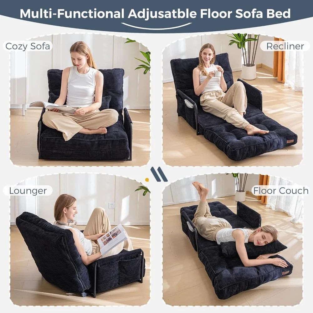 Multi-Functional Foldable Bean Bag Sofa Bed with Adjustable Positions and Pillows