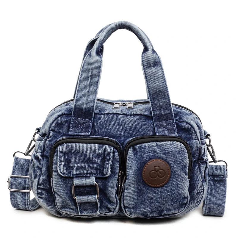 

Новая джинсовая женская сумка из выстиранного денима, весна 2026, с множеством карманов, повседневная, на плечо, кроссбоди
