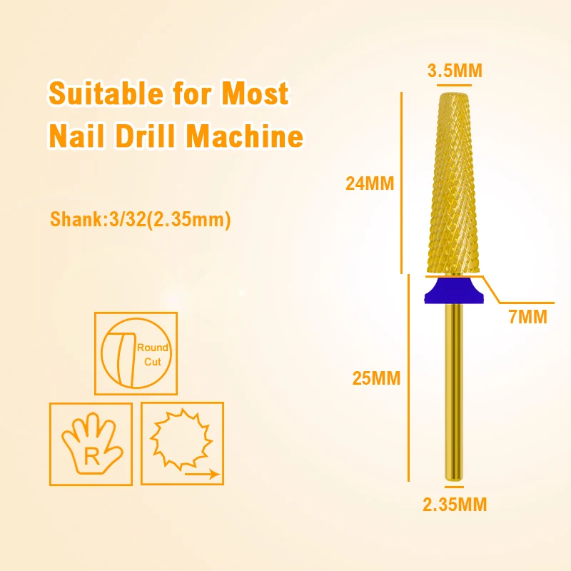 24mm Long Tungsten Steel Nail Drill Bits Golden Durable Milling Cutter Carbide F M C XC Size Manicure Accessories Tools Supplies