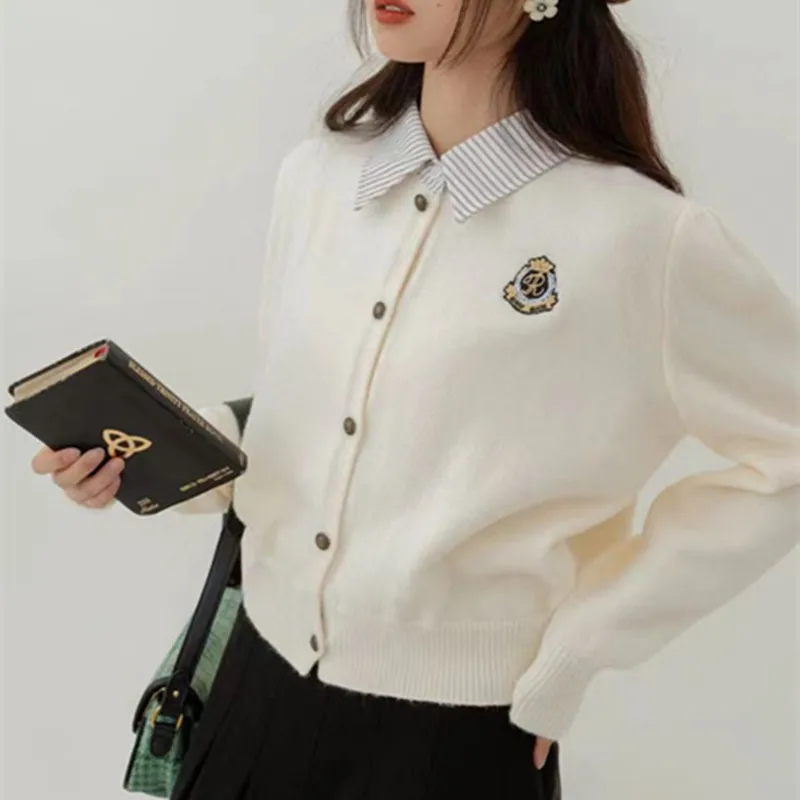 골프니트 Luxury Brand Golf Sweater Women Golf Wear 2024 Autumn Winter New Polo Shirt Fake Two Items Knit Cardigan Women Golf Clothes